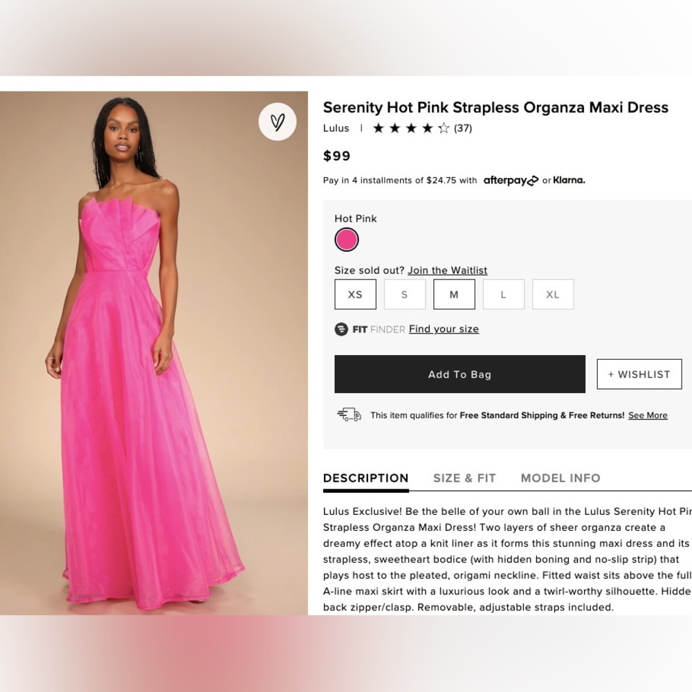 NWT - XS Lulu’s Pink Organza Maxi Dress